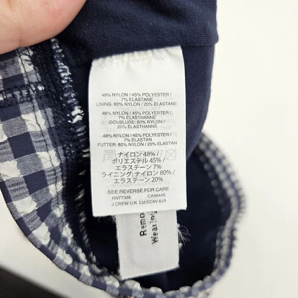 J. Crew Puckered Gingham Sports Bra Blue Women's Size XL High Neck Athleisure